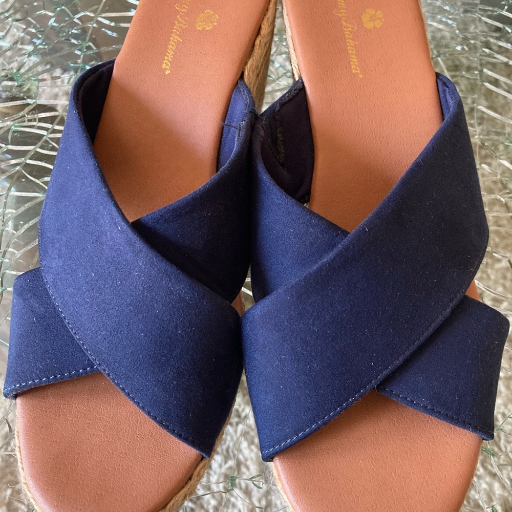 Tommy Bahama Blue Wedge Sandals with Crisscross Straps